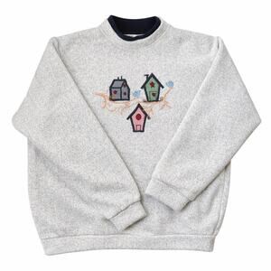 Vintage 90s Rainbow USA Birdhouse Sweatshirt Cottagecore Mock Neck Fleece L